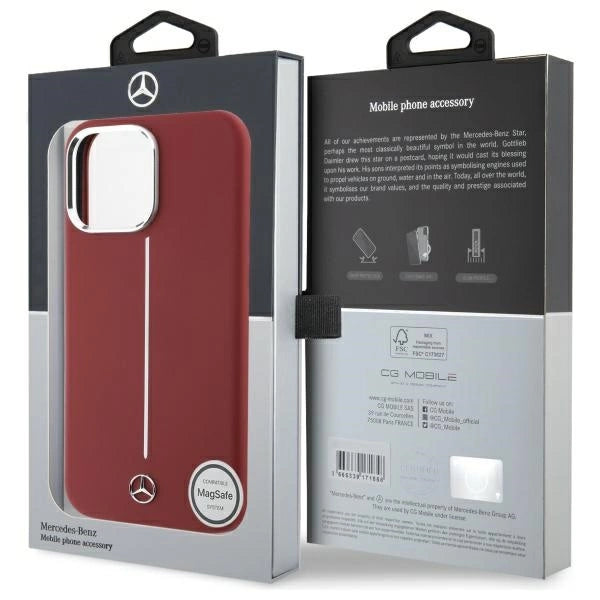 Mercedes Silicone White Stripe MagSafe Case for iPhone 16 Pro Max - Red_7