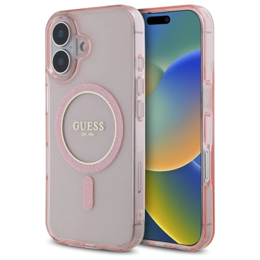 Guess GUHMP16SHFGEREP iPhone 16 6.1&quot; pink/pink hardcase IML Glitter Circle MagSafe_0
