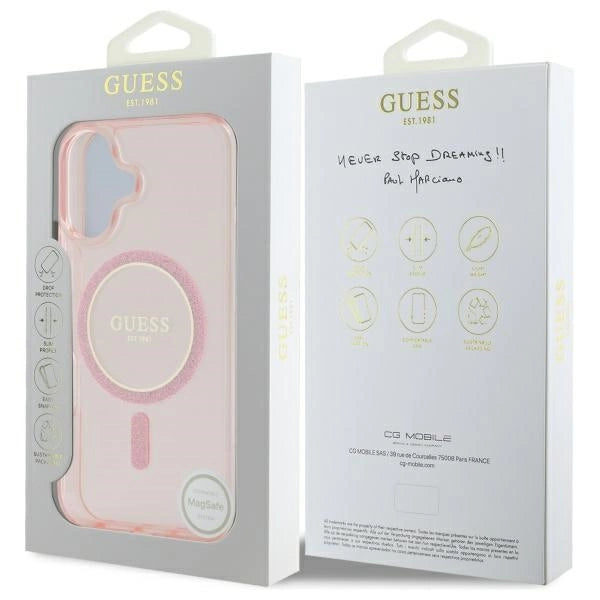 Guess GUHMP16SHFGEREP iPhone 16 6.1&quot; pink/pink hardcase IML Glitter Circle MagSafe_7