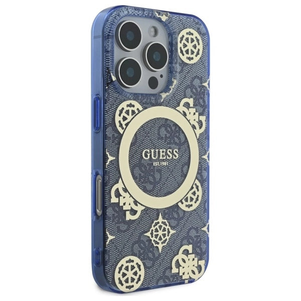 Guess GUHMP16XH4PYEEB iPhone 16 Pro Max 6.9" blue/blue hardcase IML Peony On 4G Background MagSafe_3