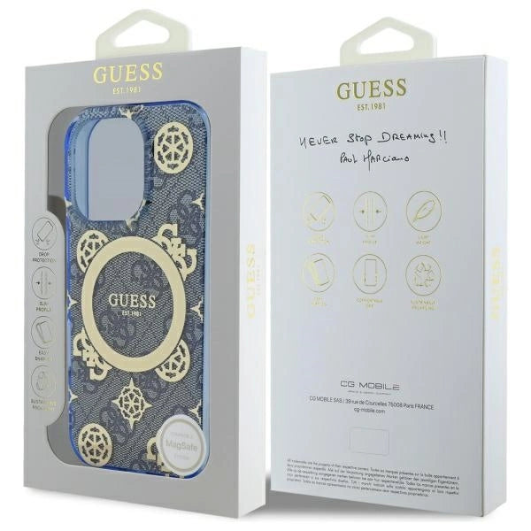 Guess GUHMP16XH4PYEEB iPhone 16 Pro Max 6.9" blue/blue hardcase IML Peony On 4G Background MagSafe_7