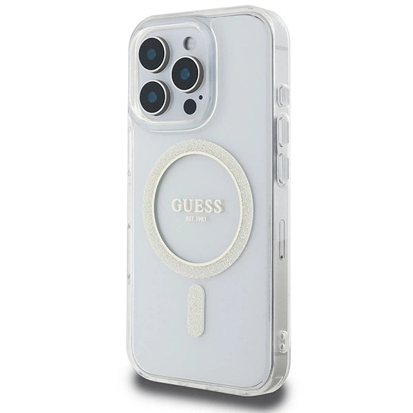 Etui Guess IML Glitter Circle MagSafe na iPhone 16 Pro Max - przezroczyste_1