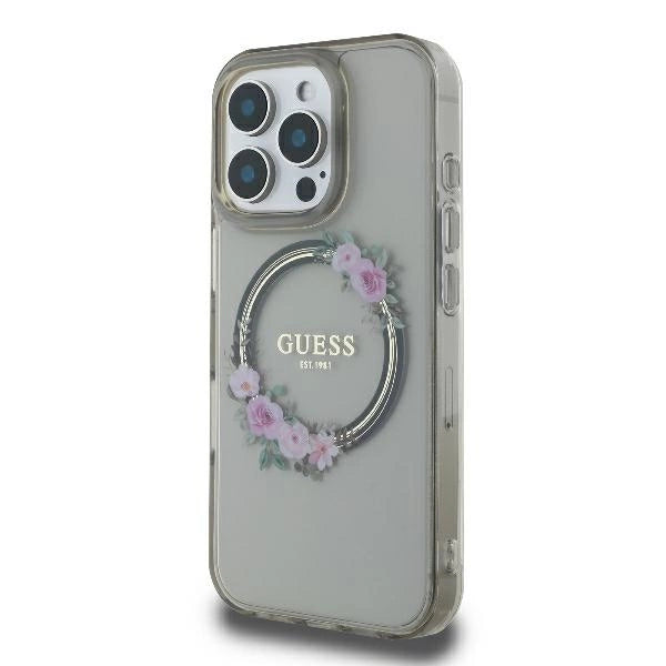 Guess GUHMP16XHFWFCK iPhone 16 Pro Max 6.9" black/black hardcase IML Flowers Wreath MagSafe_1