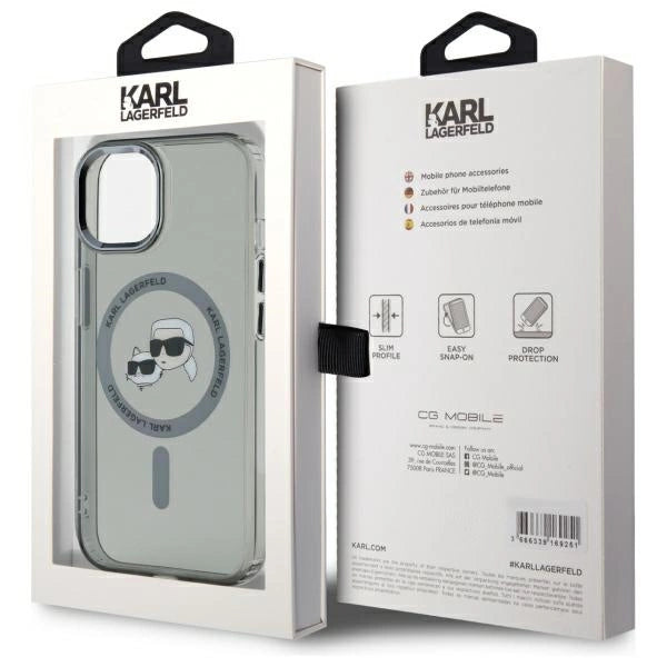 Karl Lagerfeld KLHMP15SHLSKCK iPhone 15 6.1" black/black hardcase IML Metal Karl&amp;Choupette Head MagSafe_7