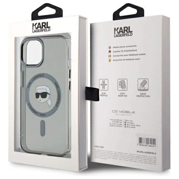 Karl Lagerfeld KLHMP15SHLSKIK iPhone 15 6.1" black/black hardcase IML Metal Karl Head MagSafe_7