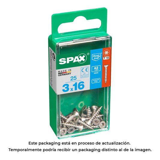 Caixa 25 unid. parafuso madeira spax cabeza plana inox a2 3,0x16mm spax_0