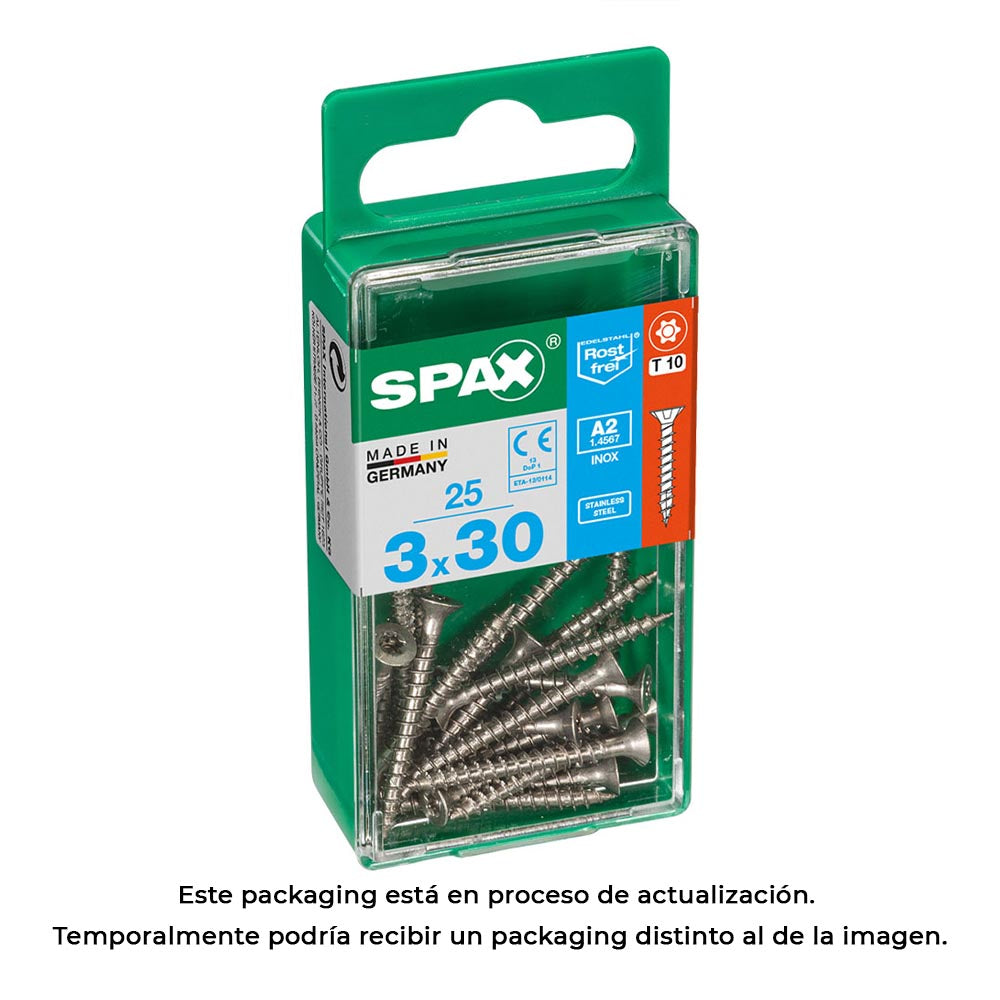 Caixa 25 unid. parafuso madeira spax cabeza plana inox a2 3,0x30mm spax_0