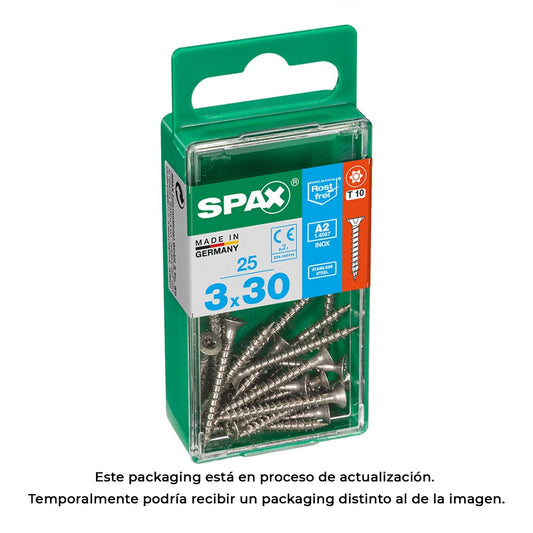 Caixa 25 unid. parafuso madeira spax cabeza plana inox a2 3,0x30mm spax_0