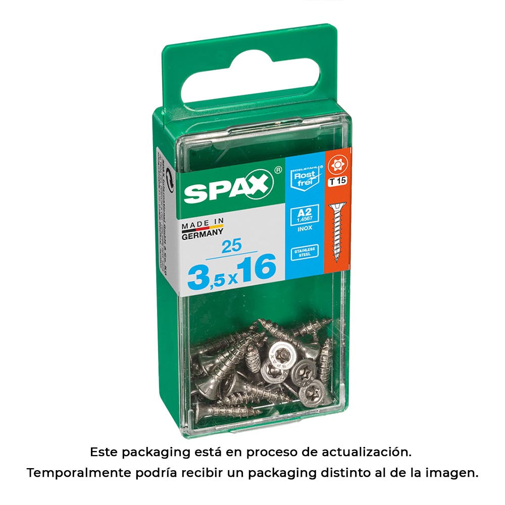 Caixa 25 unid. parafuso madeira spax cabeza plana inox a2 3,5x16mm spax_0