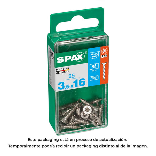 Caixa 25 unid. parafuso madeira spax cabeza plana inox a2 3,5x16mm spax_0