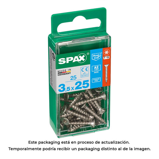 Caixa 25 unid. parafuso madeira spax cabeza plana inox a2 3,5x25mm spax_0