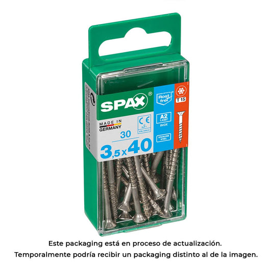Caixa 30 unid. parafuso madeira spax cabeza plana inox a2 3,5x40mm spax_0