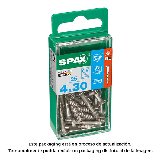 Caixa 25 unid. parafuso madeira spax cabeza plana inox a2 4,0x30mm spax_0