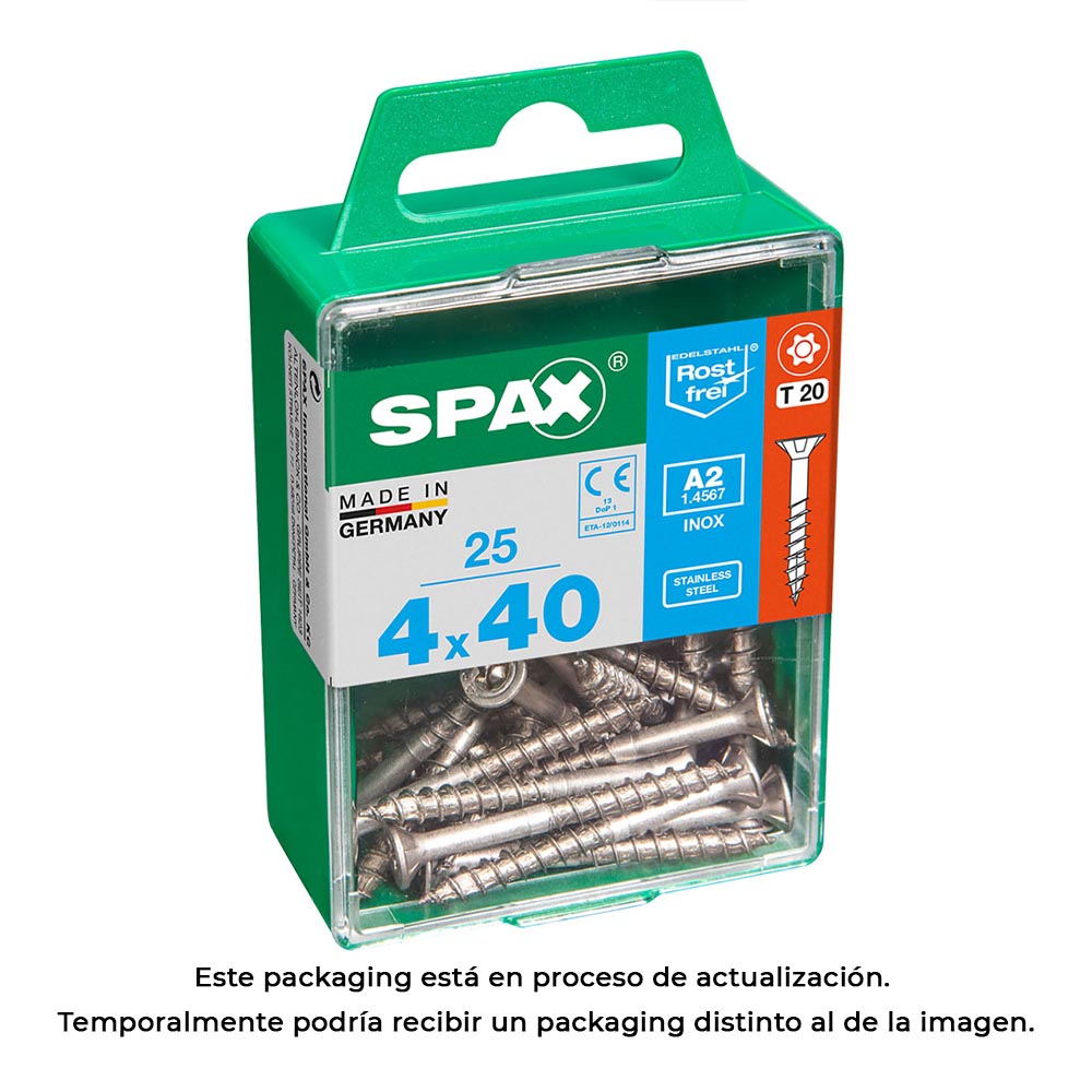 Caixa 25 unid. parafuso madeira spax cabeza plana inox a2 4,0x40mm spax_0