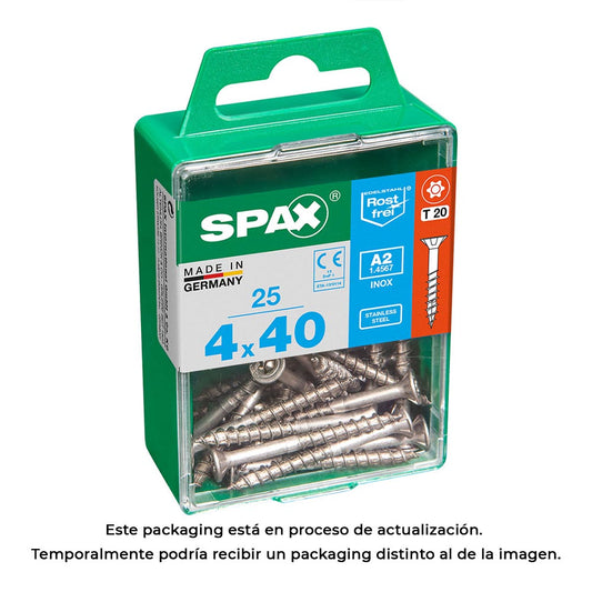 Caixa 25 unid. parafuso madeira spax cabeza plana inox a2 4,0x40mm spax_0