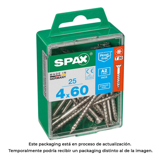 Caixa 25 unid. parafuso madeira spax cabeza plana inox a2 4,0x60mm spax_0