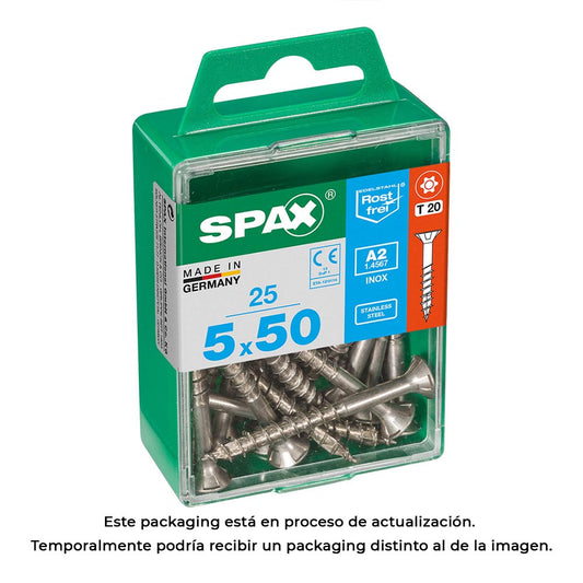Caixa 25 unid. parafuso madeira spax cabeza plana inox a2 5,0x50mm spax_0
