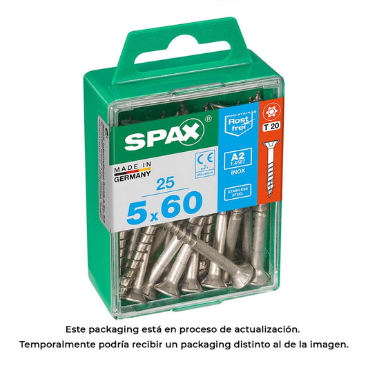 Caixa 25 unid. parafuso madeira spax cabeza plana inox a2 5,0x60mm spax_0