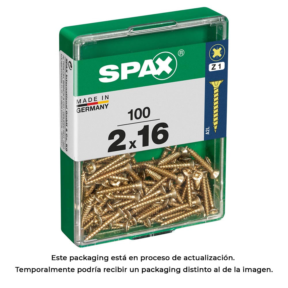 Caixa 100 unid. parafuso madeira spax cabeza plana yellox 2,0x16mm spax_0