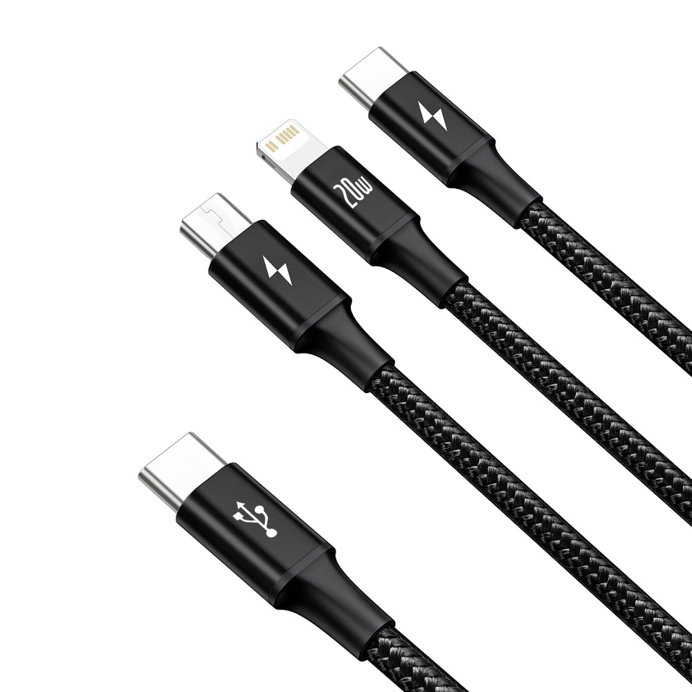 Baseus Rapid Series 3in1 USB-C - USB-C / Lightning / micro USB cable 20W PD 1.5m - black - OUTLET_1