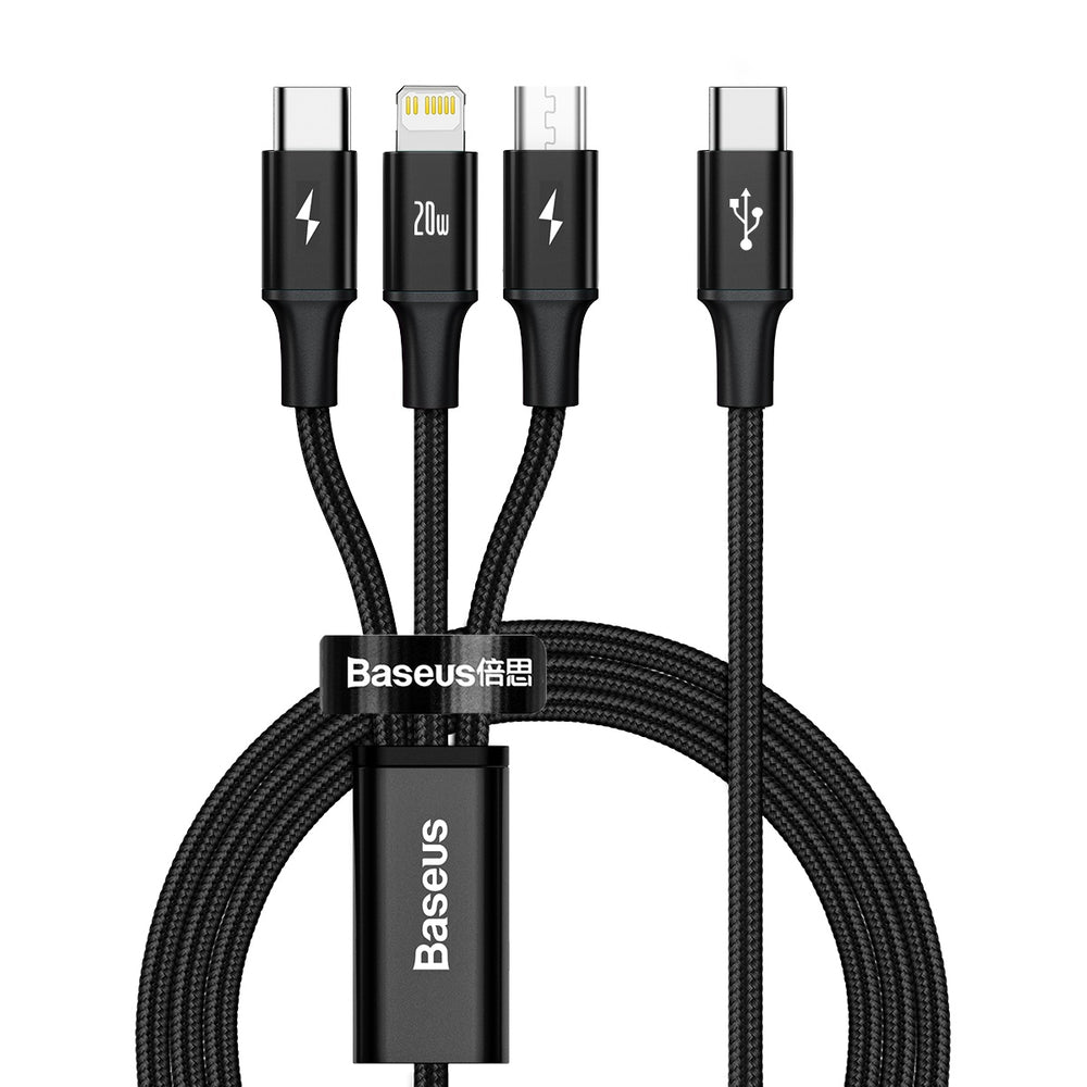 Baseus Rapid Series 3in1 USB-C - USB-C / Lightning / micro USB cable 20W PD 1.5m - black - OUTLET_0