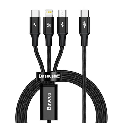 Baseus Rapid Series 3in1 USB-C - USB-C / Lightning / micro USB cable 20W PD 1.5m - black - OUTLET_0