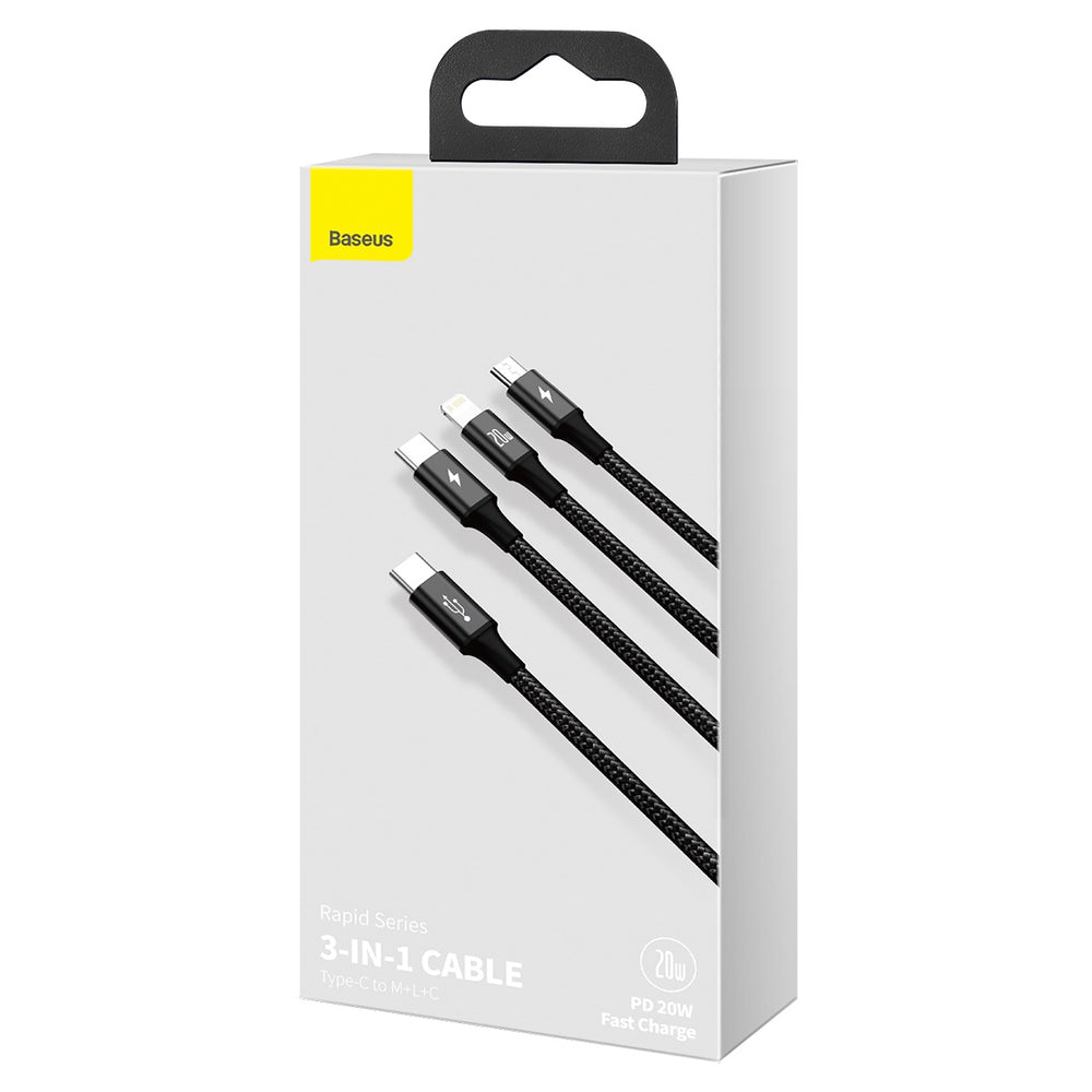 Baseus Rapid Series 3in1 USB-C - USB-C / Lightning / micro USB cable 20W PD 1.5m - black - OUTLET_6