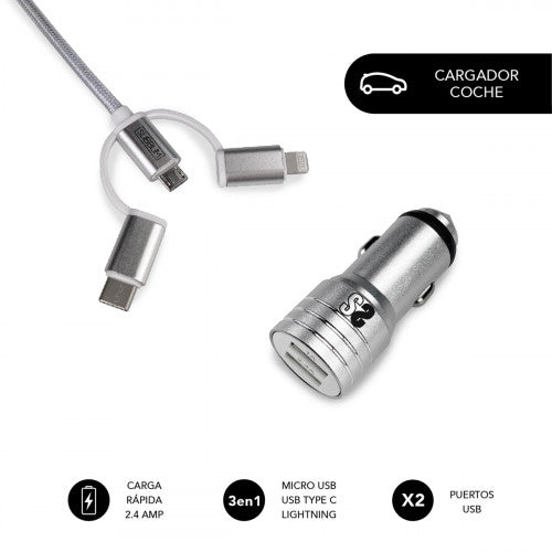SUBBLIM SUB-CHG-4CC001 cargador de dispositivo móvil Universal Plata Encendedor de cigarrillos Carga rápida Auto_0