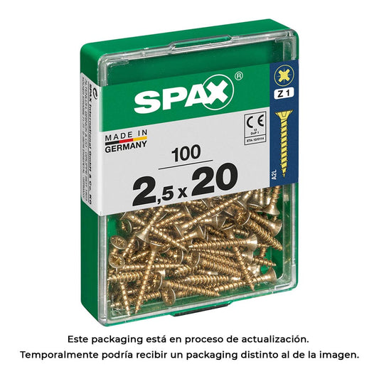 Caixa 100 unid. parafuso madeira spax cabeza plana yellox 2,5x20mm spax_0