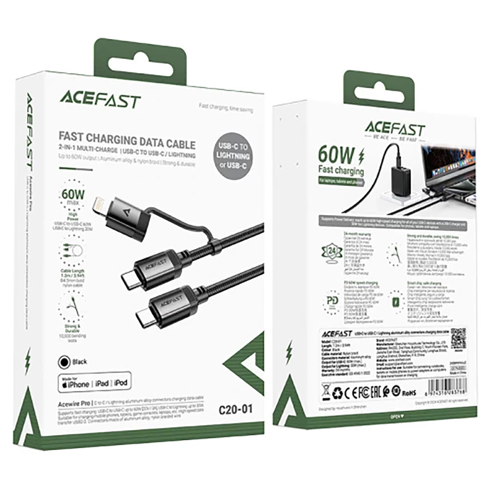 USB-C to Lightning / USB-C Cable Acefast C20-01, 60W, 3A, 1.2m, Black_3