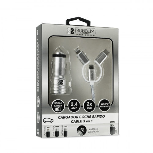 SUBBLIM SUB-CHG-4CC001 cargador de dispositivo móvil Universal Plata Encendedor de cigarrillos Carga rápida Auto_6