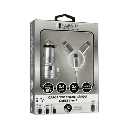 SUBBLIM SUB-CHG-4CC001 cargador de dispositivo móvil Universal Plata Encendedor de cigarrillos Carga rápida Auto_6
