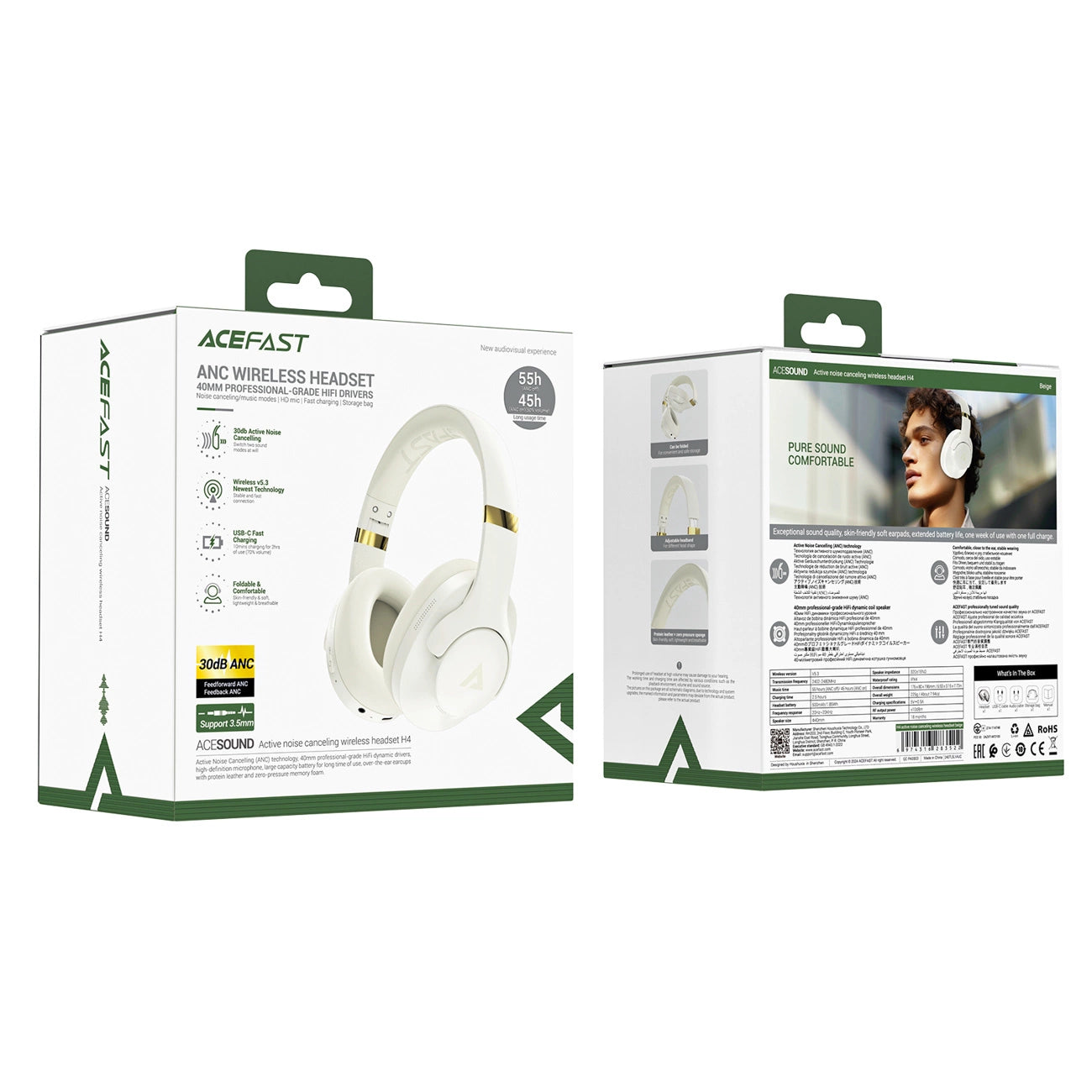Acefast H4 ANC Wireless Bluetooth 5.3 IPX4 Over-Ear Headphones - Beige_3
