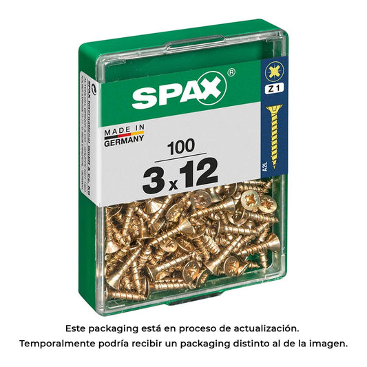 Caixa 100 unid. parafuso madeira spax cabeza plana yellox 3,0x12mm spax_0