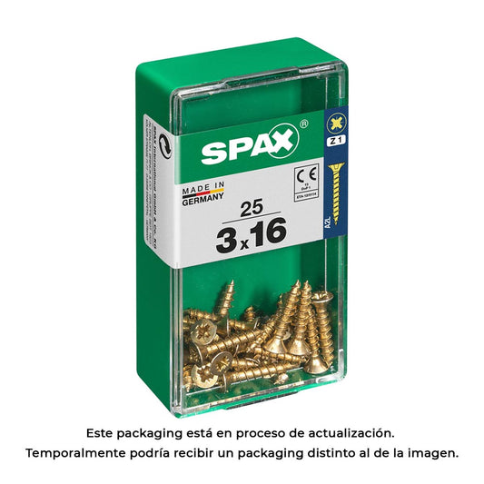 Caixa 25 unid. parafuso madeira spax cabeza plana yellox 3,0x16mm spax_0