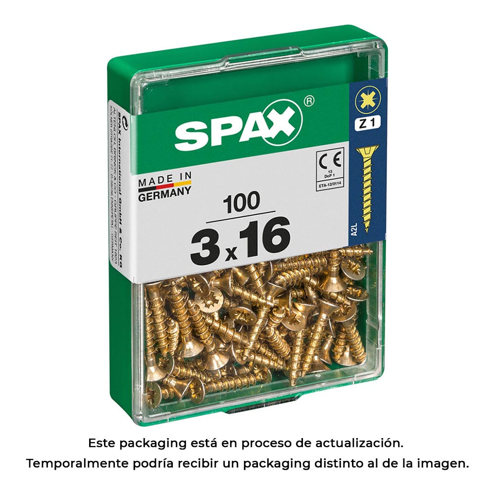 Caixa 100 unid. parafuso madeira spax cabeza plana yellox 3,0x16mm spax_0