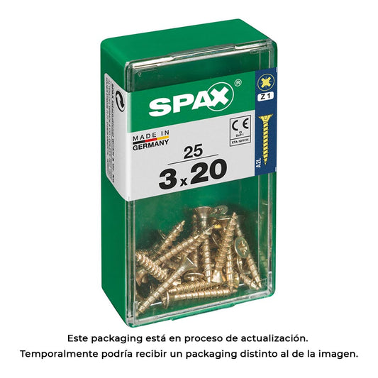 Caixa 25 unid. parafuso madeira spax cabeza plana yellox 3,0x20mm spax_0