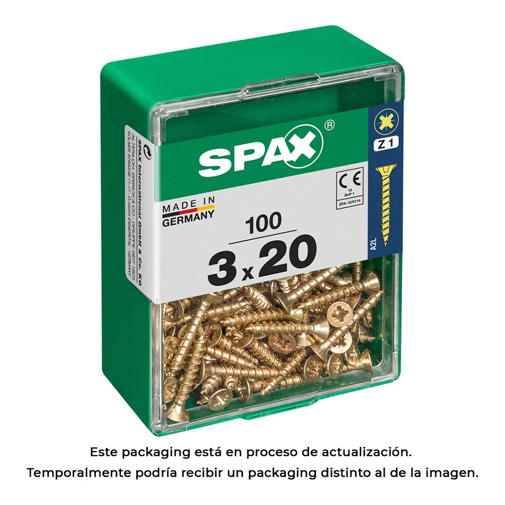 Caixa 100 unid. parafuso madeira spax cabeza plana yellox 3,0x20mm spax_0