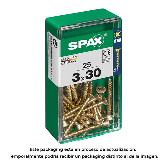 Caixa 25 unid. parafuso madeira spax cabeza plana yellox 3,0x30mm spax_0