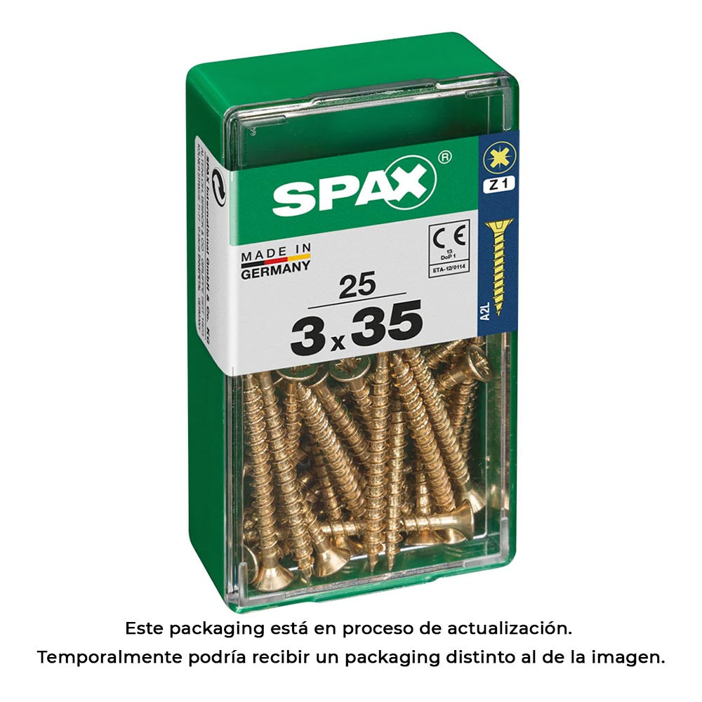 Caixa 25 unid. parafuso madeira spax cabeza plana yellox 3,0x35mm spax_0