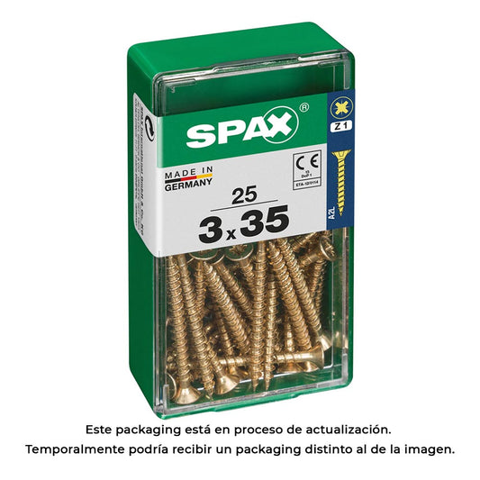 Caixa 25 unid. parafuso madeira spax cabeza plana yellox 3,0x35mm spax_0
