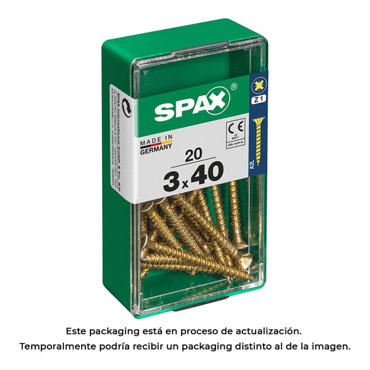 Caixa 20 unid. parafuso madeira spax cabeza plana yellox 3,0x40mm spax_0
