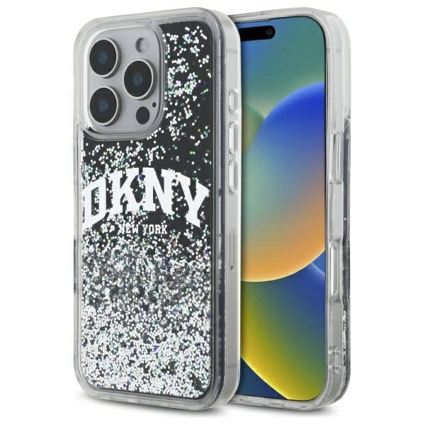DKNY DKHCP16LLBNAEK iPhone 16 Pro 6.3" black/black hardcase Liquid Glitter Arch Logo_0