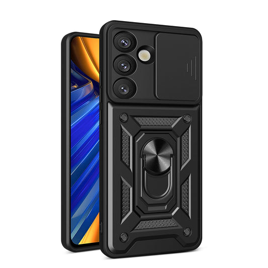 Hybrid Armor Camshield with Camera Cover and Metal Ring for Samsung Galaxy S25 - Black_0