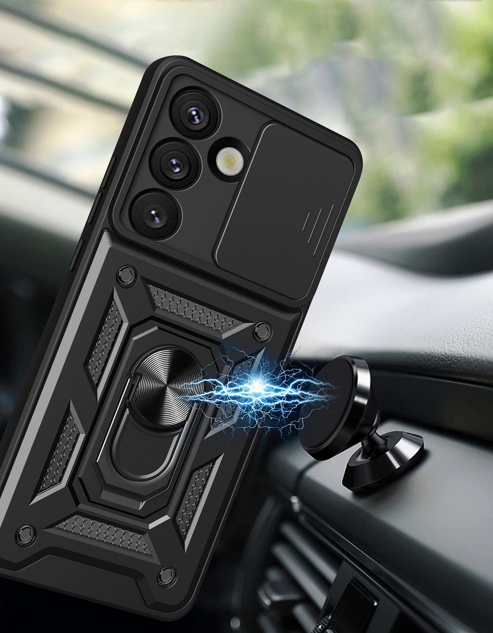 Hybrid Armor Camshield with Camera Cover and Metal Ring for Samsung Galaxy S25 - Black_2