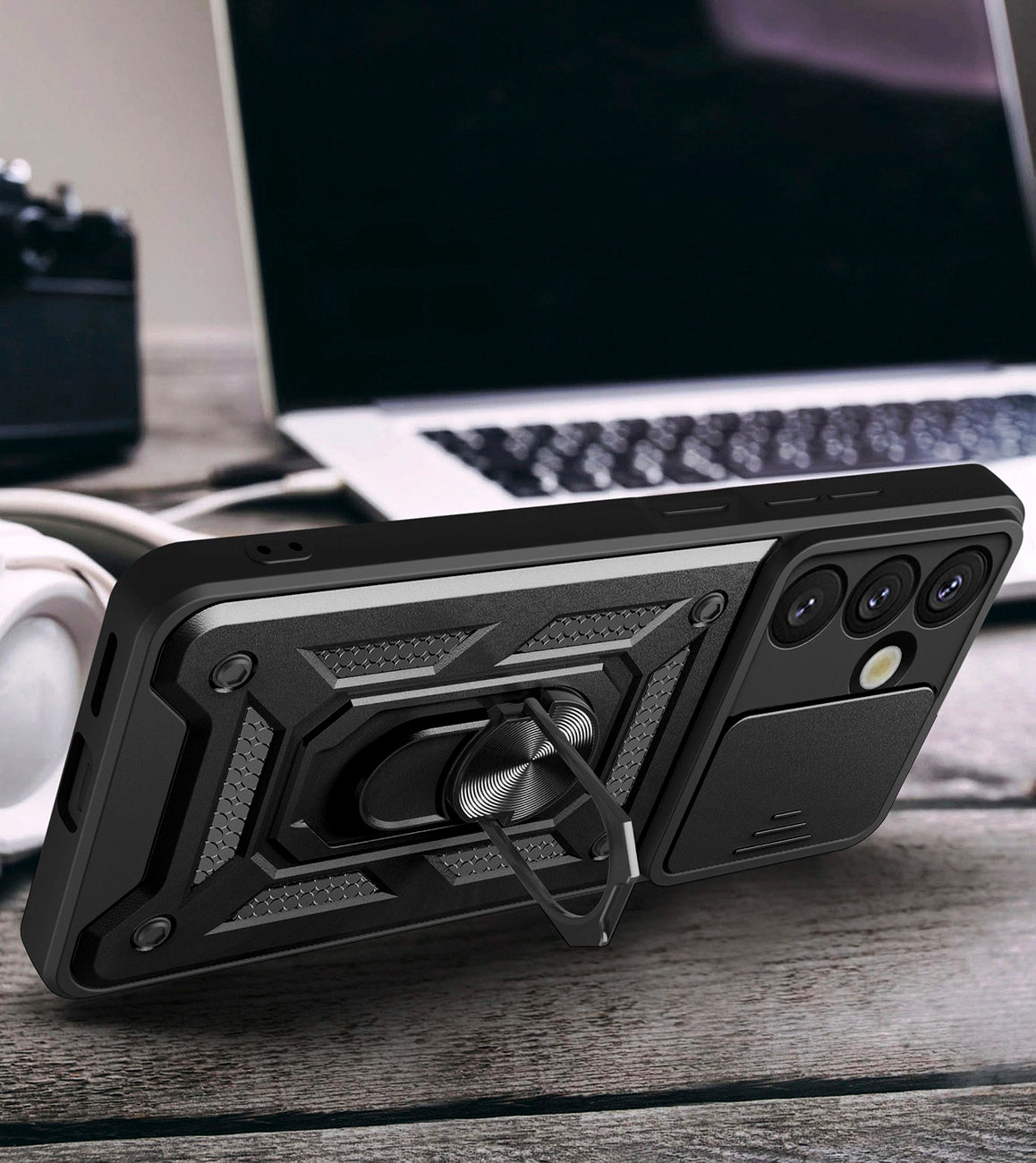 Hybrid Armor Camshield with Camera Cover and Metal Ring for Samsung Galaxy S25 - Black_5