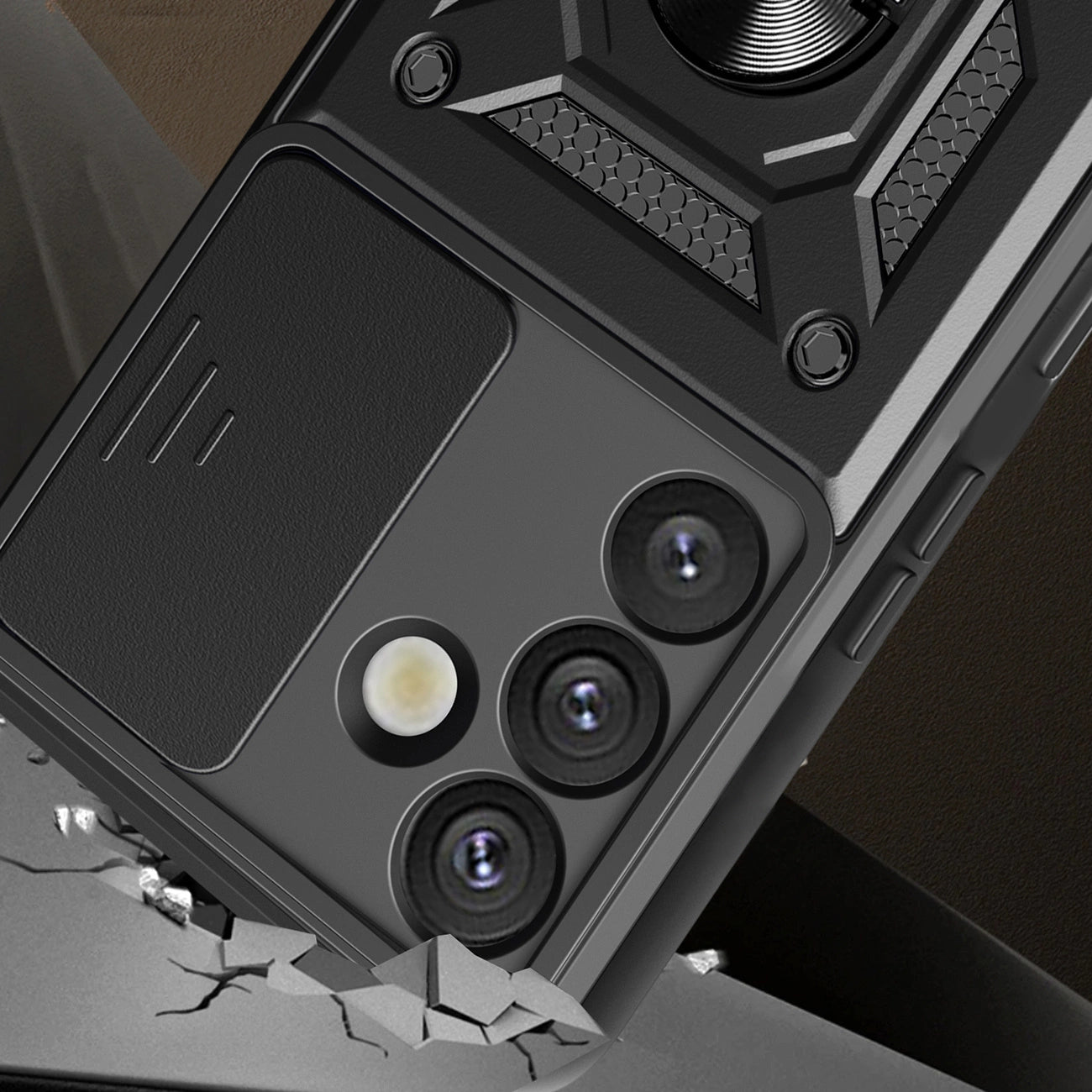 Hybrid Armor Camshield with Camera Cover and Metal Ring for Samsung Galaxy S25+ - Black_1