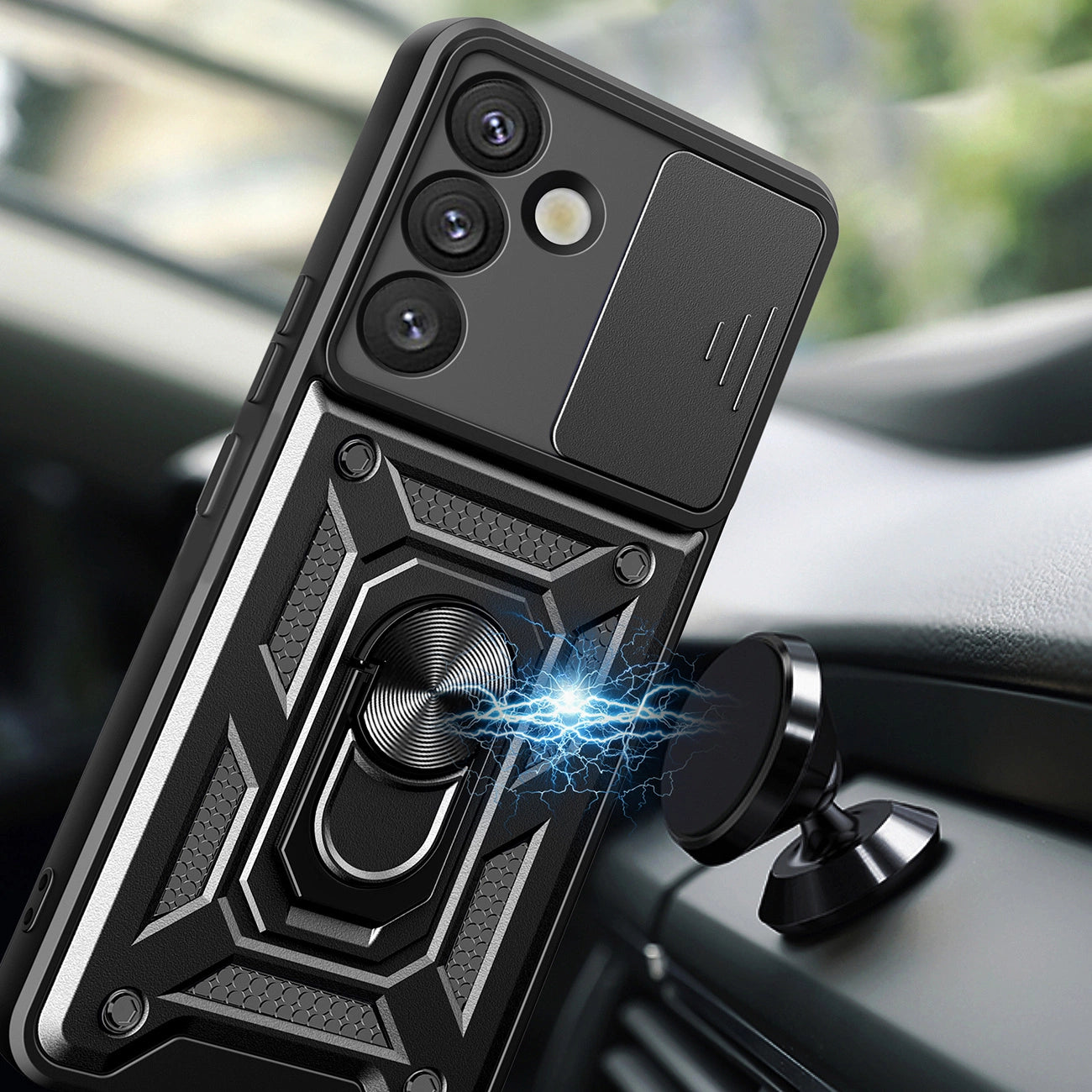 Hybrid Armor Camshield with Camera Cover and Metal Ring for Samsung Galaxy S25+ - Black_2