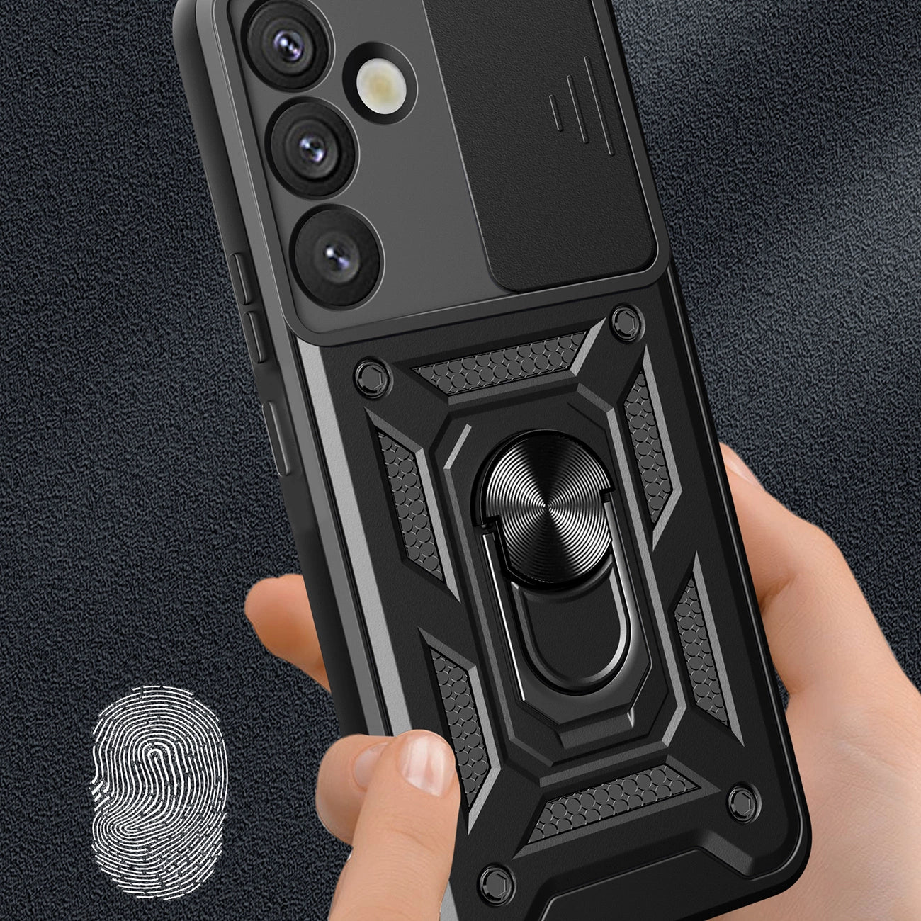 Hybrid Armor Camshield with Camera Cover and Metal Ring for Samsung Galaxy S25+ - Black_4