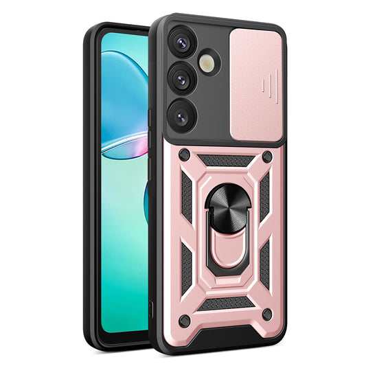 Hybrid Armor Camshield with Camera Cover and Metal Ring for Samsung Galaxy S25+ - Pink_0